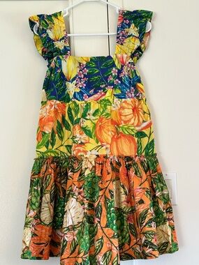 Farm Rio Tropical Caipirinha Mini Dress Vibrant Print Tiered Cotton Small